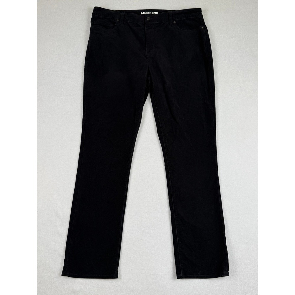 Lands' End Corduroy Pants Women 12 Black Straight Leg Preppy Academic Classic‎